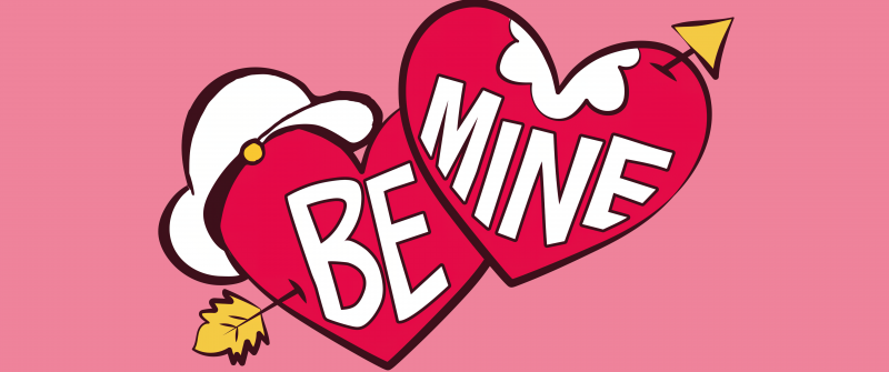 Popeye, Be Mine, Red hearts, Valentine's Day, 5K, 8K, Pink background