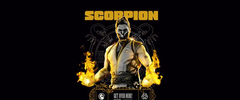 Scorpion (Mortal Kombat), AMOLED, 5K, 8K, Black background, Scorpion