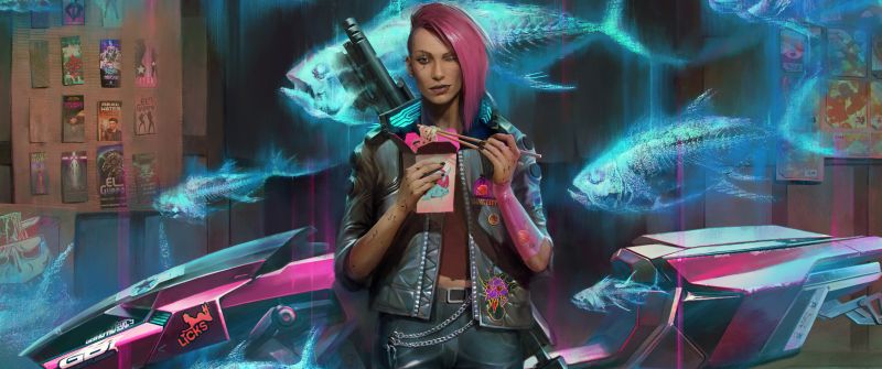 Cyberpunk 2077, Holographic, Dystopian, 5K, V (Cyberpunk), Badass