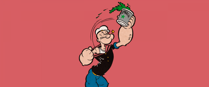 Popeye Spinach, Cartoon, 5K, Pastel red