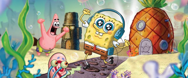 SpongeBob SquarePants, Comedy, Funny, Cartoon, Patrick Star, Gary the Snail, 5K, SpongeBob smiley face