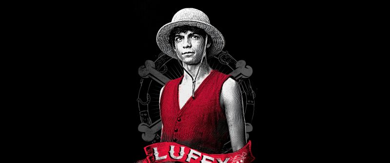 Inaki Godoy as Luffy, One Piece, Netflix series, Black background, 5K, 8K, AMOLED, Monkey D. Luffy