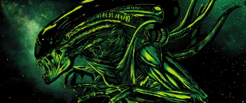 Alien, Xenomorph, Green, Dark background, 5K, 8K