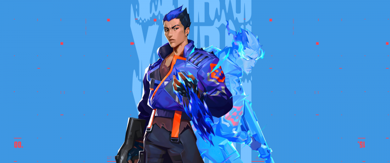 Yoru, Game Art, Blue background, 5K, Valorant agent