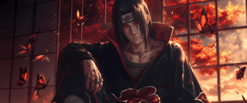 Itachi Uchiha, Red, Sharingan, Naruto, 5K