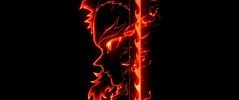 Kyojuro Rengoku, AMOLED, Demon Slayer: Kimetsu no Yaiba, Fire effect, 5K, Black background