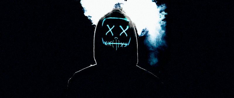 Man, LED mask, AMOLED, Smoke, Black background, Anonymous