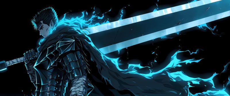 Berserk, Knight, Guts, Warrior, Dragon Slayer, 5K, Black background, Sword