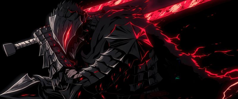 Guts, AMOLED, Berserker Armor, Black background, 5K, Knight, Sword