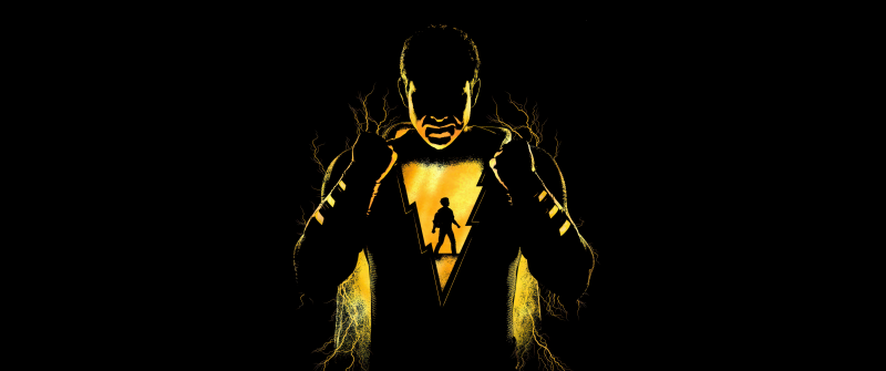 Shazam!, AMOLED, Lightning, Black background, 5K, 8K, Silhouette, DC Superheroes, Minimal art