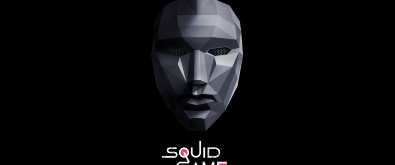 Squid Game, Face Mask, Boss, 5K, 8K, Black background, Minimal art, AMOLED, Geometric