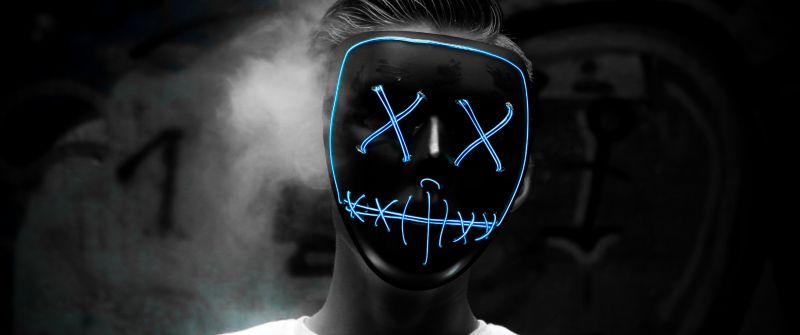 Man, LED mask, Smoke, Dark, Anonymous