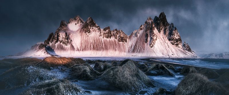 Volcanic, Vestrahorn mountain, Iceland, Black sand beach, Stokksnes, 5K