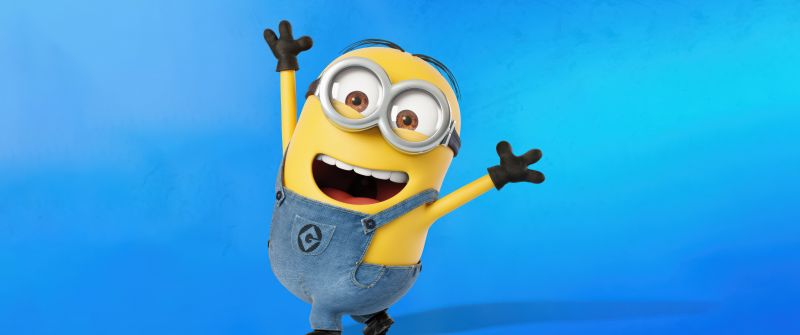 Minion, 8K, Blue background, 5K, Happy Mood, Laughing, Despicable Me