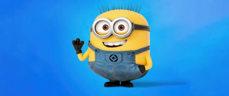 Minion, Smiling, 5K, Blue background, Despicable Me