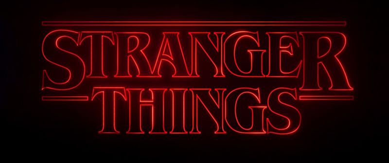 Stranger Things, Neon logo, 5K, Dark background