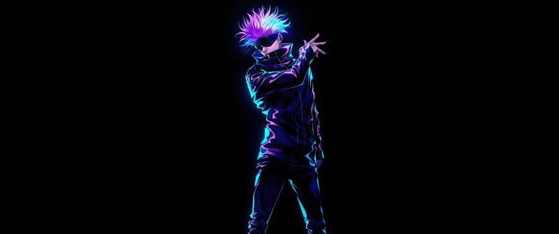 Satoru Gojo, Neon art, AMOLED, 5K, Black background