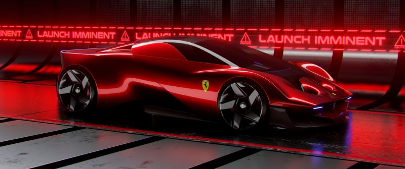 Ferrari Concept Car, Ultrawide, 5K, 8K, Red background, Red cars