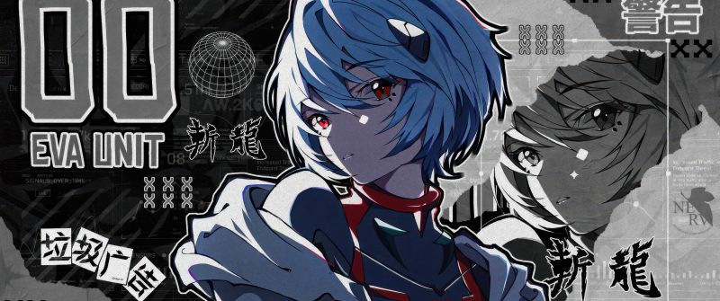 Rei Ayanami, Monochrome background, Neon Genesis Evangelion, Fan Art