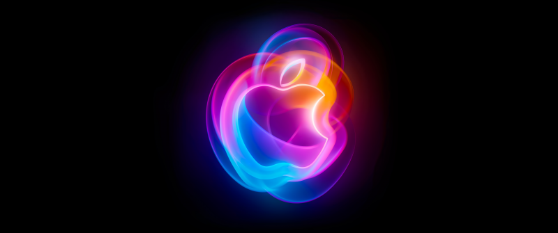 Its Glowtime, Apple Event, Dark aesthetic, 5K, Black background, AMOLED, Colorful art, Apple logo, Vibrant