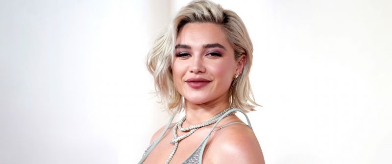 Florence Pugh, Oscars 2024, Smiling, White background, 5K, English actress