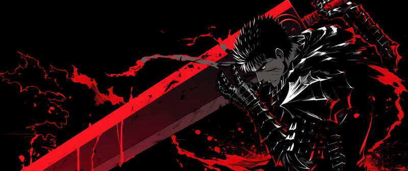 Guts (Berserk), Dark red, AMOLED, Neon art, Black background