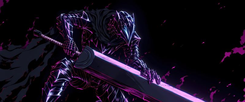 Guts (Berserk), AMOLED, Neon art, AMOLED, Black background, Pink aesthetic