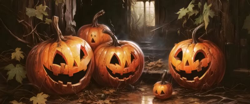 Laughing, Halloween pumpkins, Halloween background, 5K