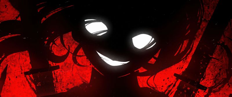 Devil, Anime girl, Red background, Silhouette, 5K, Evil laugh