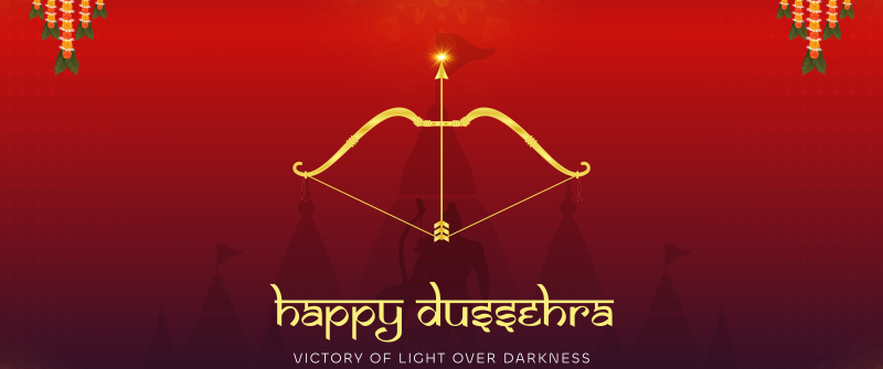 Happy Dussehra, Aesthetic, Vijayadashami, Hindu festival, Hinduism, Illustration, Darkness, Lord Rama, 5K, Red background