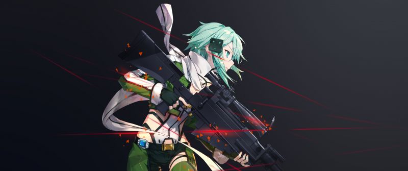 Sinon (Shino Asada), Sniper, Dark background, Sword Art Online