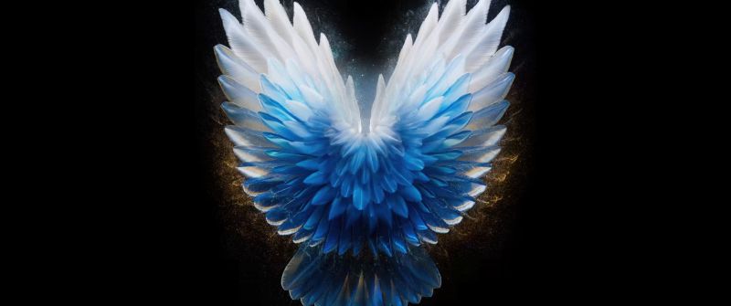 Angel wings, AMOLED, Blue aesthetic, Tecno Phantom V Fold 2 Stock, Black background