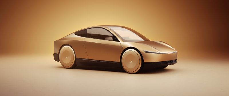 Tesla Robotaxi, Prototype car, 5K, 8K, 2024, Golden background