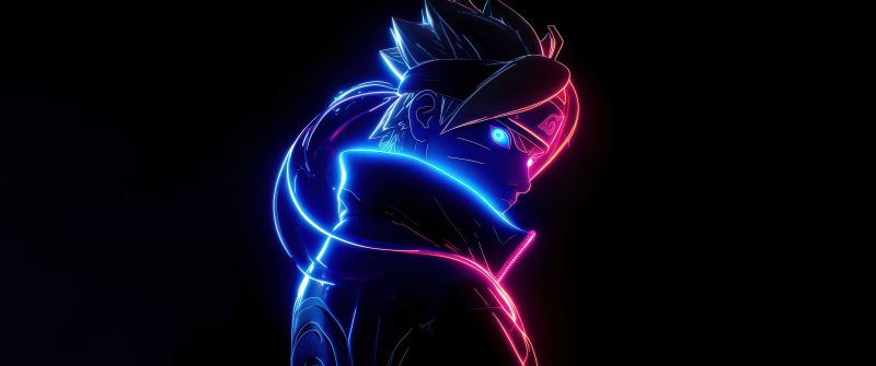 Boruto, Neon art, 5K, AMOLED, Black background