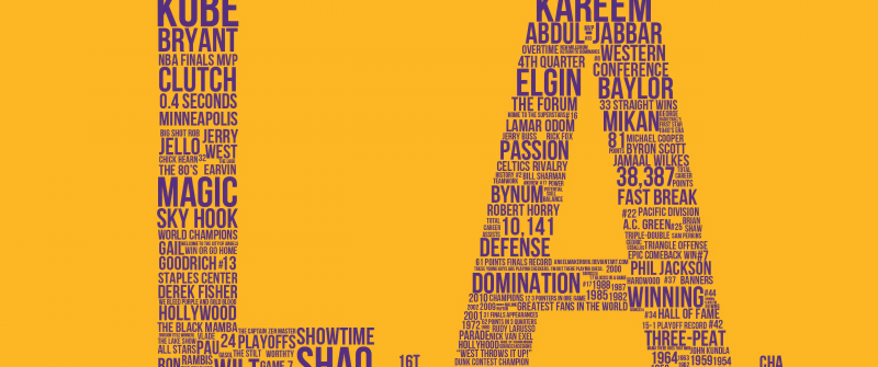 Los Angeles Lakers, Typography, Yellow background, Kobe Bryant, 5K