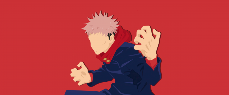 Yuji Itadori, Ultrawide, Minimalist, Faceless, Red background, Jujutsu Kaisen