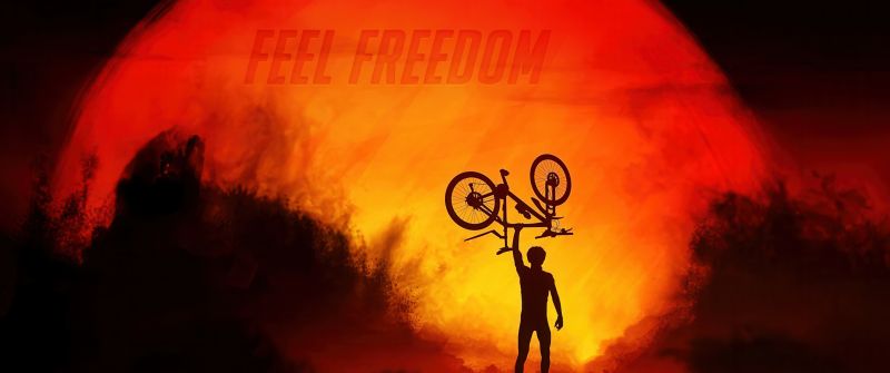 Freedom, Adventure, Cyclist, Sunset, Silhouette, Bicycle, Mountain bike