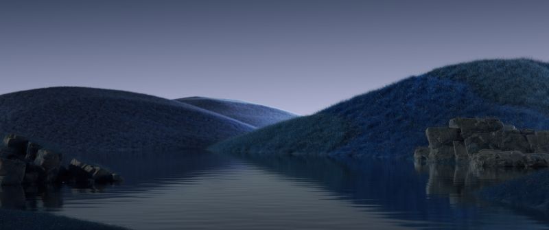 Peaceful, Landscape, Dreamlike, Body of Water, Blue aesthetic, 5K