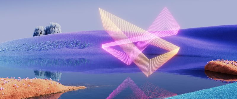 Geometric, Reflection, Landscape, Microsoft Design, Dynamic, Surrealism, Triangles, 5K