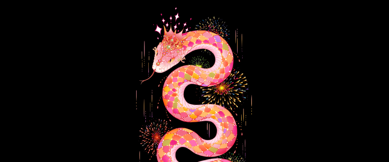 Year of the Snake, 2025, Chinese New Year, AMOLED, Black background, 5K, 8K