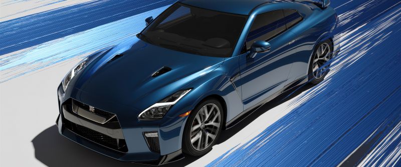 Nissan GT-R, Blue aesthetic, Sports car, 5K