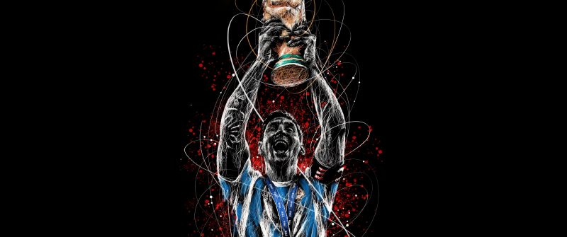 Lionel Messi, World Cup 2022, Black background, Artwork, AMOLED, 5K