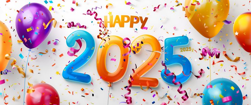 Happy 2025, Festive season, 5K, Balloons, Confetti, Happy New Year 2025