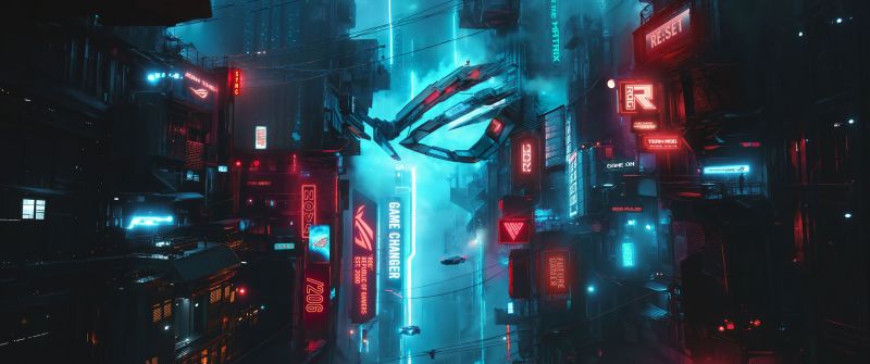 ASUS ROG, Metropolis, Futuristic city, Cyberpunk