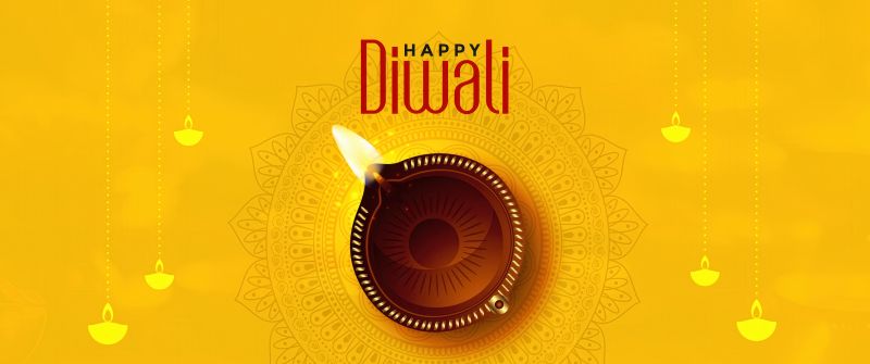 Happy Diwali, Hindu festival, Festival of lights, Yellow background, Indian festival, 5K