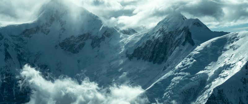 Cloudy, Mountains, Mountain Landscape, Mountain range, Snowcapped mountains, Cloudy Sky, 5K