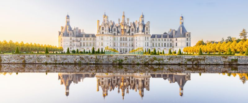 Chambord Castle, France, Ancient architecture, Loire Valley, 5K, Reflection, Daytime