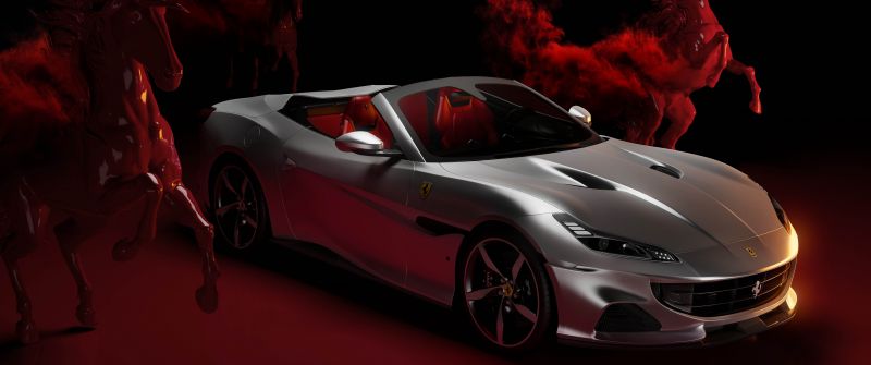 Ferrari Portofino, Red aesthetic, 5K, 8K, Supercars, Red background