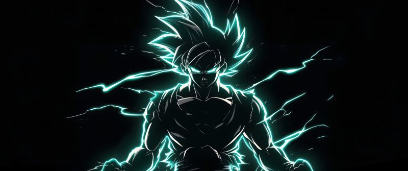 Ultra Instinct Goku, Neon art, AMOLED, 5K, Dragon Ball, Black background