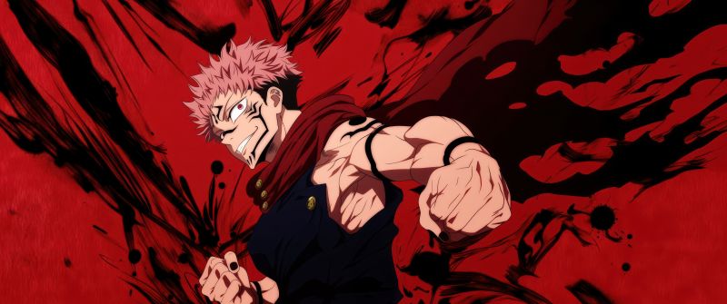 Sukuna, Red background, Jujutsu Kaisen, 5K